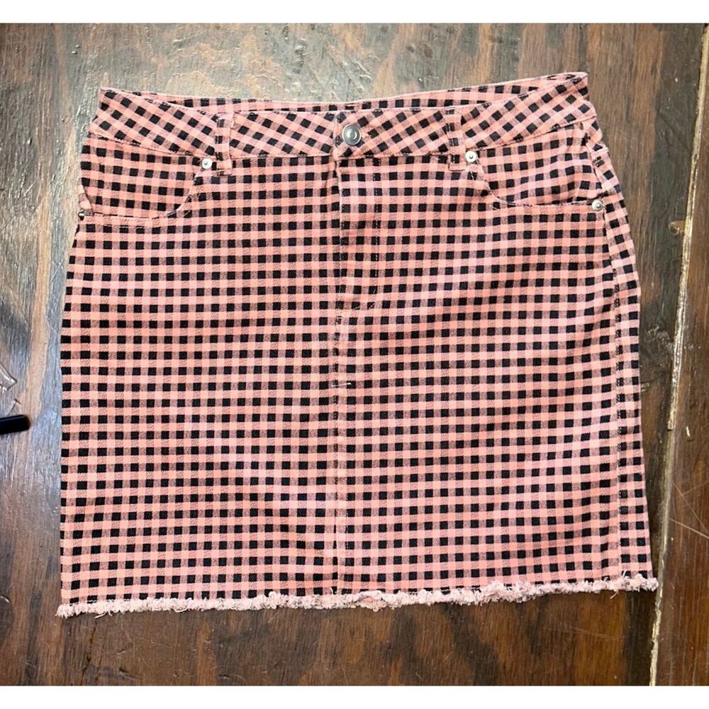 Forever 21 Pink/Black Checkered Denim Skirt Size Large